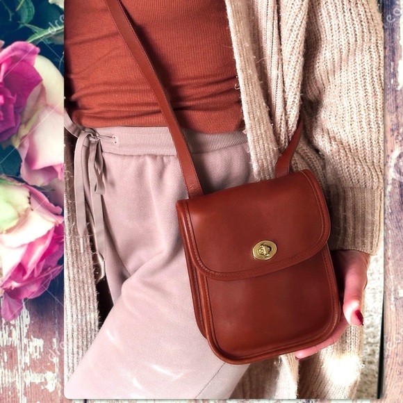 INTAGE COACH BRITISH TAN LEATHER CROSSBODY SIDEPACK BAG 9978 - Picture 8 of 17